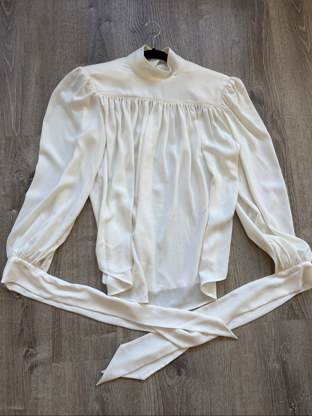 H&M Edition Classic Ivory High-Neck Tie-Back Women's Blouse/ oversized S